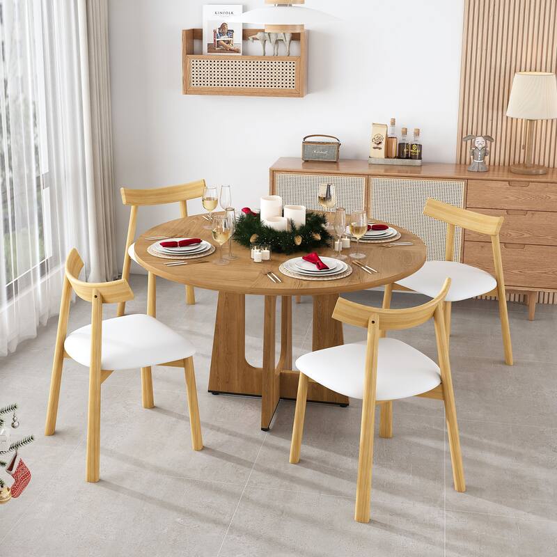 47" Round Farmhouse Dining Table for 4 - MDF with Oak Finish, 300lb Capacity, Easy Assembly