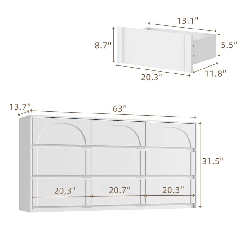 White 9-Drawer Nightstand with Modern Design and Safety Features