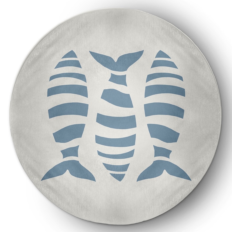 Puzzle Fish Nautical Indoor/Outdoor Rug - Dusty Smoke - 5' Round