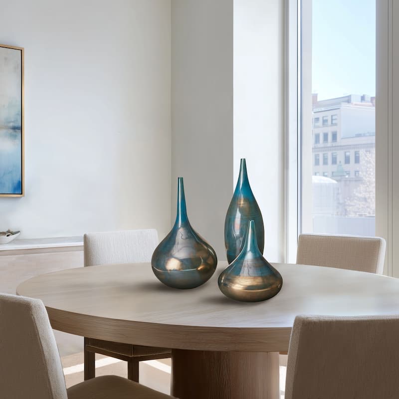 Madison Park Signature Aurora Blue and Bronze Decorative Glass Vases 3-piece set