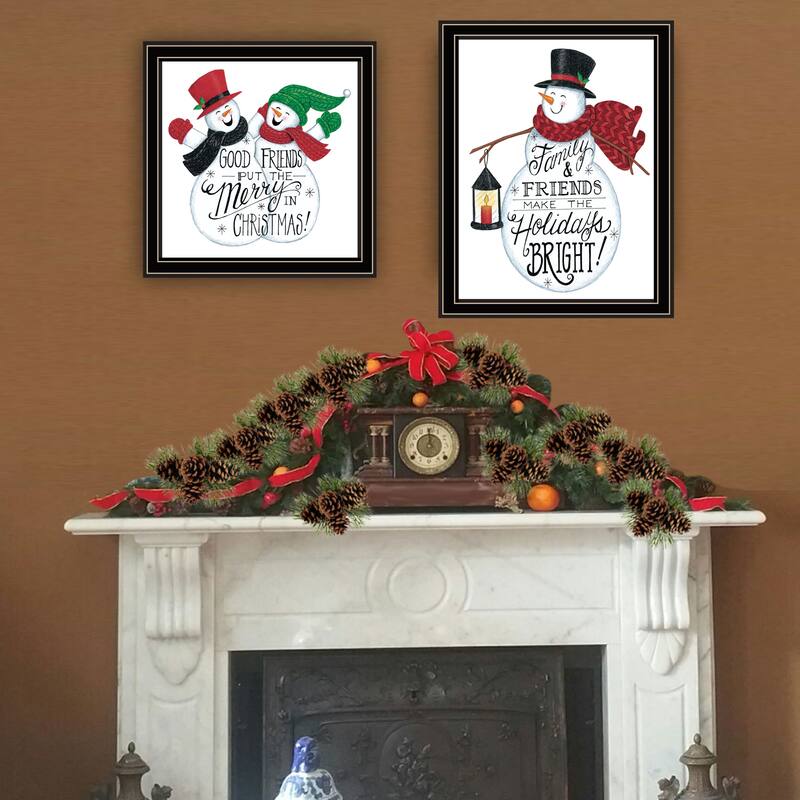 2-Piece Framed Wall Art Set - Good Friends Snowman, Black Frame