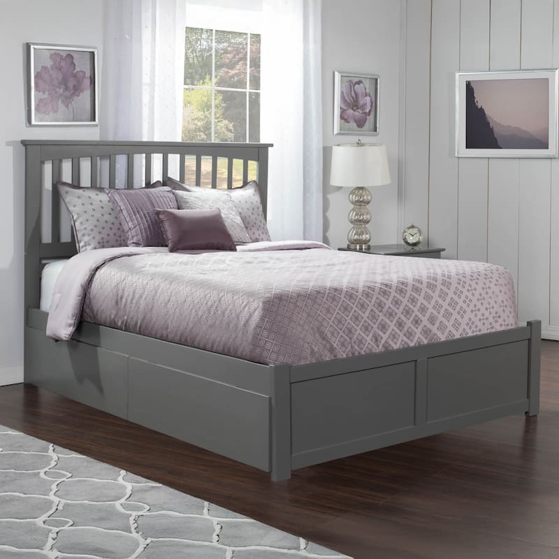 Mission King Platform Bed with 2 Drawers in Grey