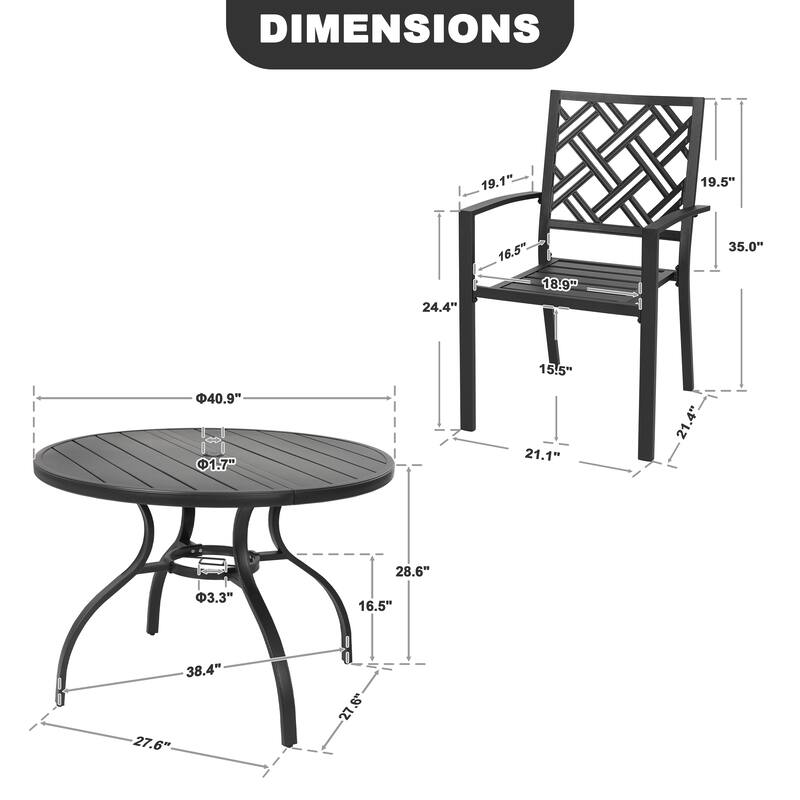5-Piece Metal Patio Dining Set with Umbrella Hole, Stackable Design