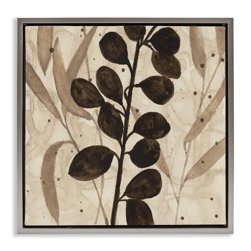 Stupell Beige & Brown Natural Leaves Framed Floater Canvas Wall Art Design By Krinlox - 18 x 18 - Grey