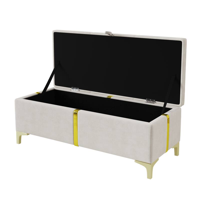 Elegant Upholstered Storage Ottoman,Storage Bench with Metal Legs for Bedroom,Living Room,Fully Assembled Except Legs