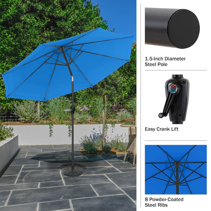 Patio Umbrella with Auto Tilt - 10FT Easy Crank Outdoor Umbrella by Pure Garden (Brilliant Blue)