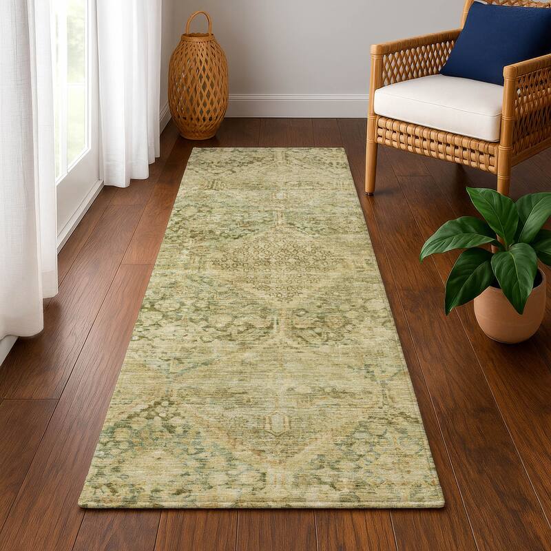Premium Washable Super Soft Vintage Traditional Mayfield Rug - Fern - 2'3" x 7'6"