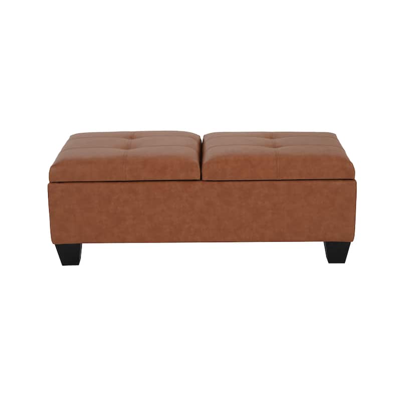 Merrill Chocolate Brown Leather Storage Ottoman by Christopher Knight Home