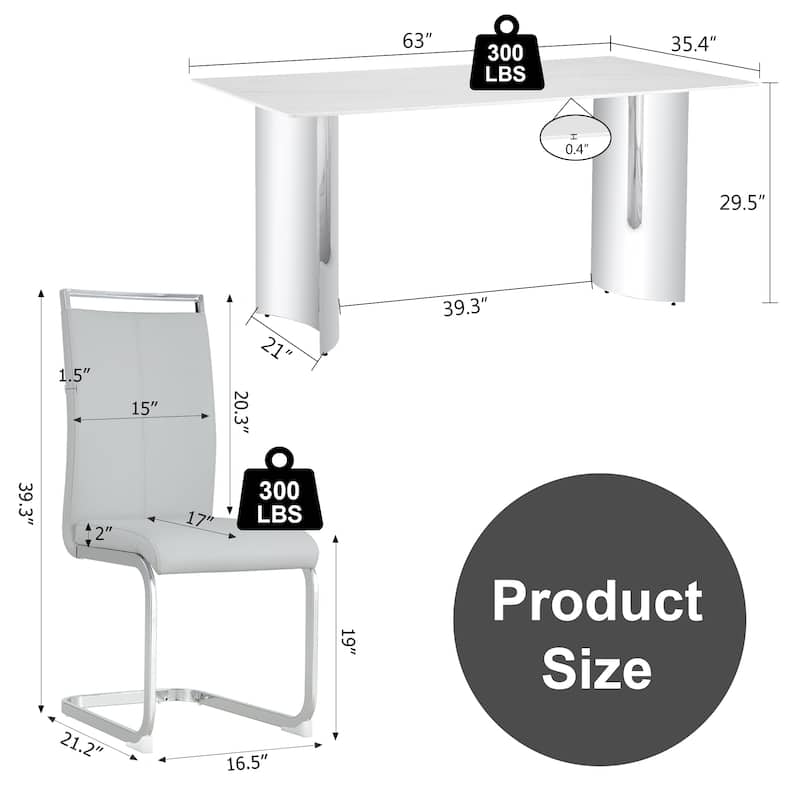 Modern Marble Glass Dining Set with Stainless Steel Legs & PU Chairs