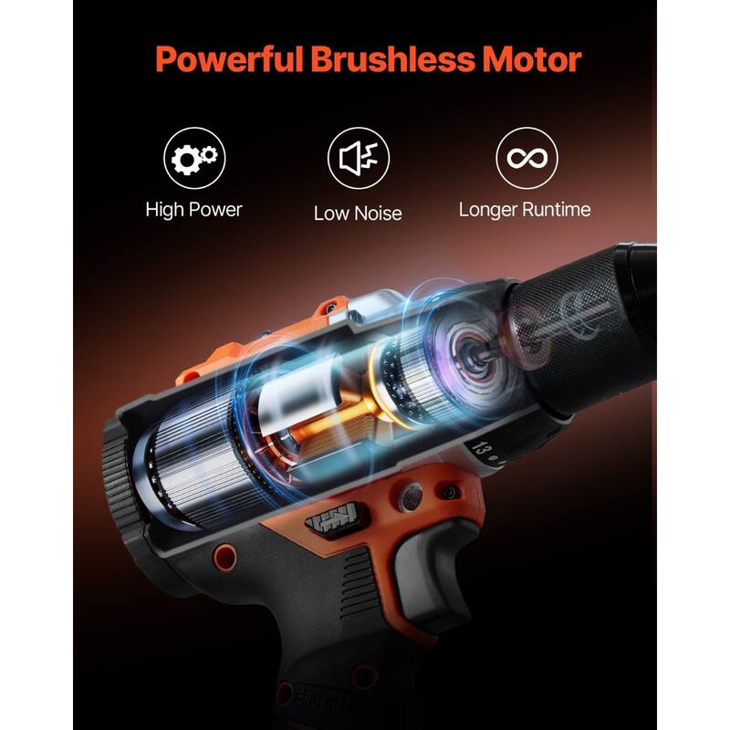Black and Orange 20V Brushless 2 Tool Impact Drill and Impact Driver Set with 4Ah Batteries - 7.9 x 3 x 10.6 in (20V)