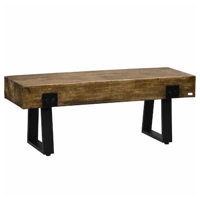 Rustic Garden Bench with Concrete Wood Grain Top and Metal Sled Base for Indoor or Outdoor Use - 48" L x 16.25" W x 18" H