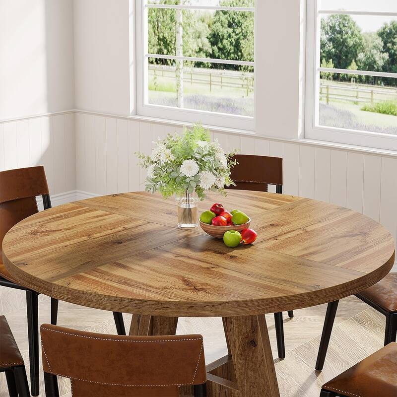 47" Round Dining Table, Wood Top Kitchen Table for Dining/Living Room