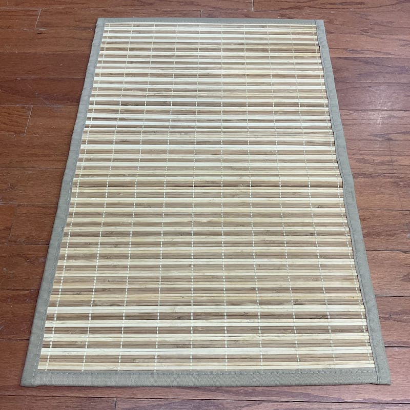 Handmade Natural and Beige Rayon from Bamboo Rug - 1'8 x 2'7