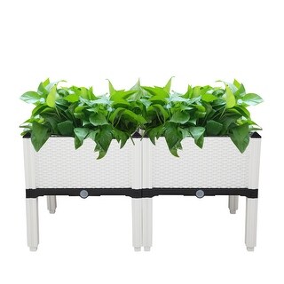Set of 2 White Indoor & Outdoor Plastic Raised Garden Planters Box - N/A