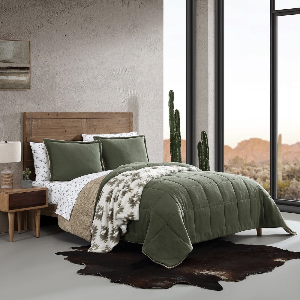 Wrangler Legendary Solid Microsuede/Sherpa Reversible Comforter Set