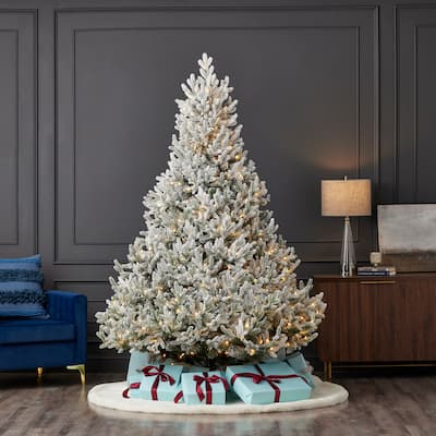 Royal Oaks Flocked Fir Tree 7.5ft, Pre-Lit 690 Warm White LED Lights, 1816 PE/PVC Tips