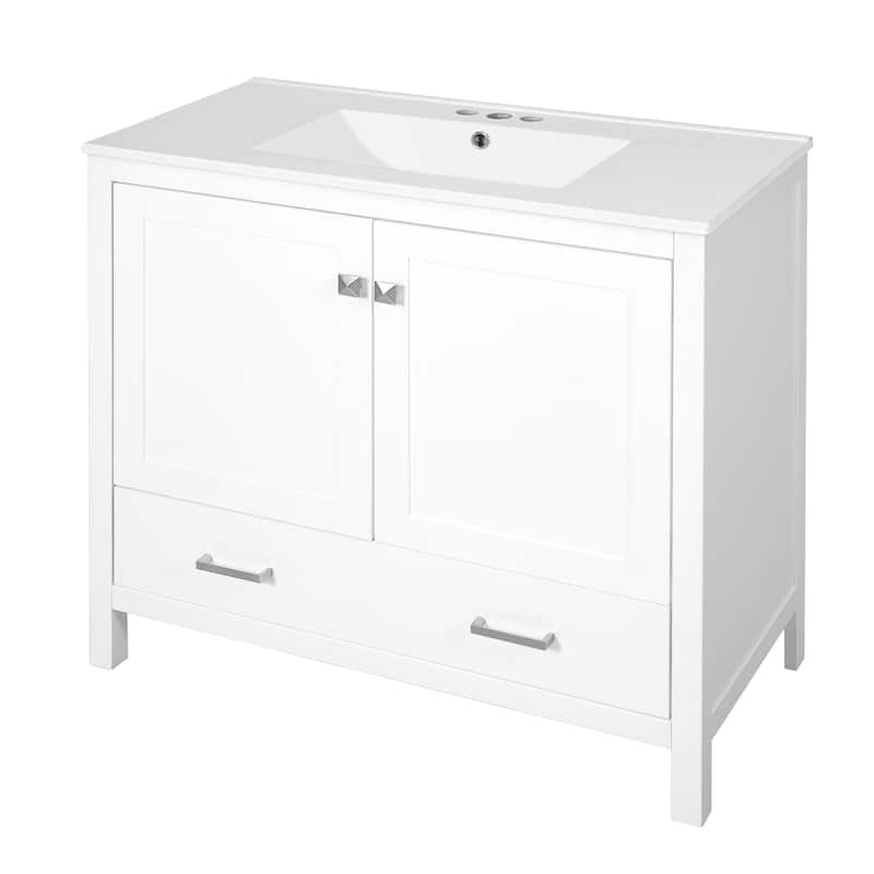 Bathroom Vanity with Ceramic Sink, Storage Cabinet with Soft-Close Doors and Drawer, Bathroom Vanities with Storage Shelves