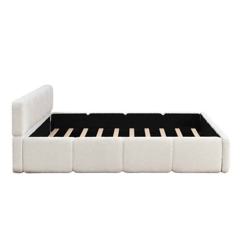 Christopher Knight Home - Evelyn Platform Bed with Boucle Upholstery and Thick Block-Style Headboard