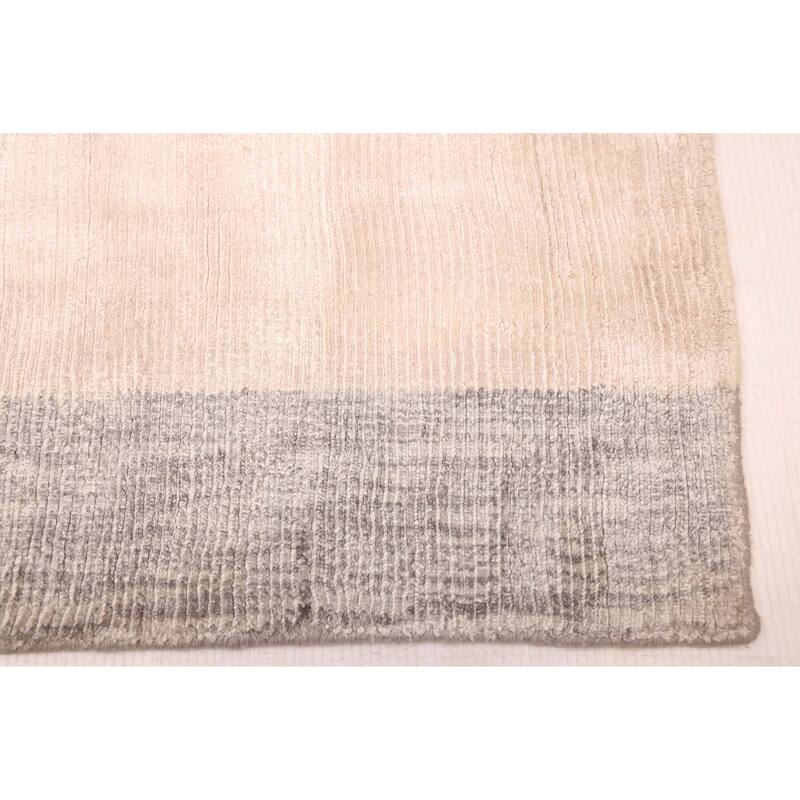 ECARPETGALLERY Hand Loomed Shimmer Ivory Viscose Rug - 7'11 x 11'4