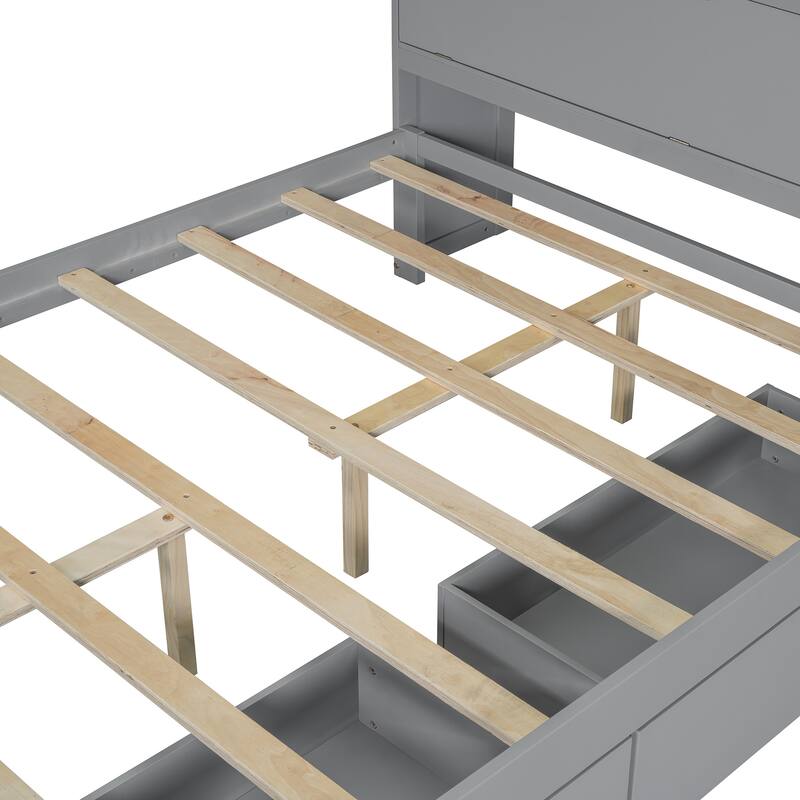 Full Wooden Storage Bed with Flip-Up Headboard & USB Charging