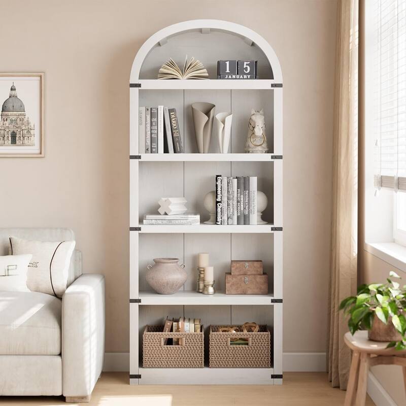 Bookcase Arched Bookshelf 71.65in Tall Bookcase Farmhouse Display Storage Rack Wooden Bookshelves for Home Office