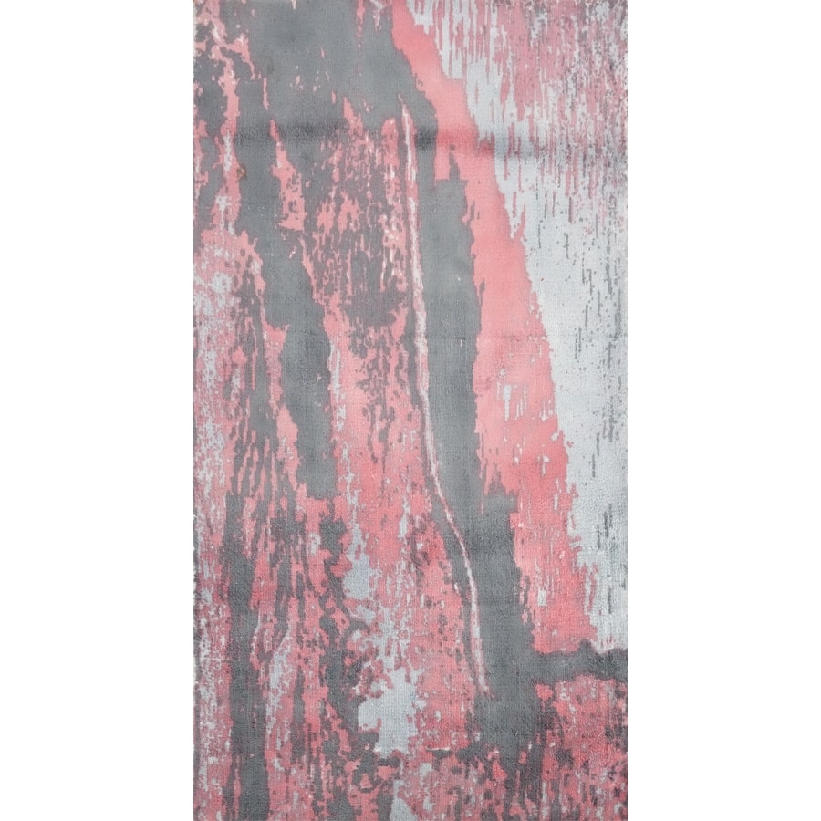 Hand Knotted Oriental Viscose Silk Carpet Modern Abstract Pink Abstract Area Rug - 4' 0'' X 2' 0''