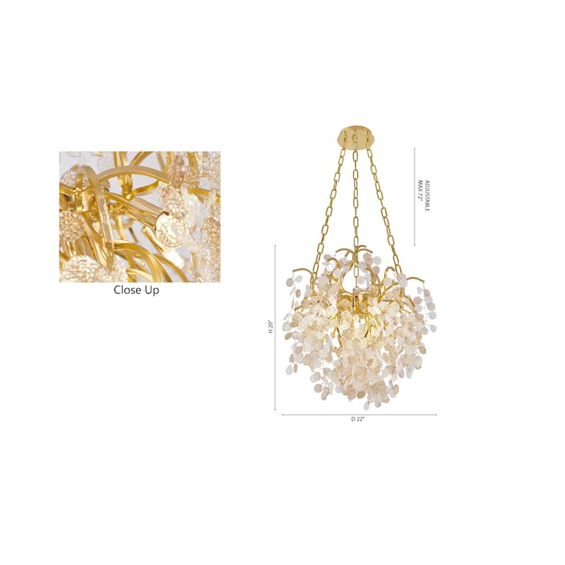 10 Light Gold Aluminum Chandelier With Clear Glass Accents
