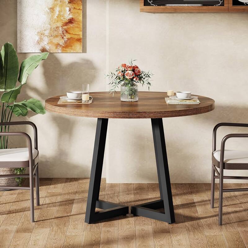 31.5” Square Dining Table for 4 with Metal Base for Dining Room