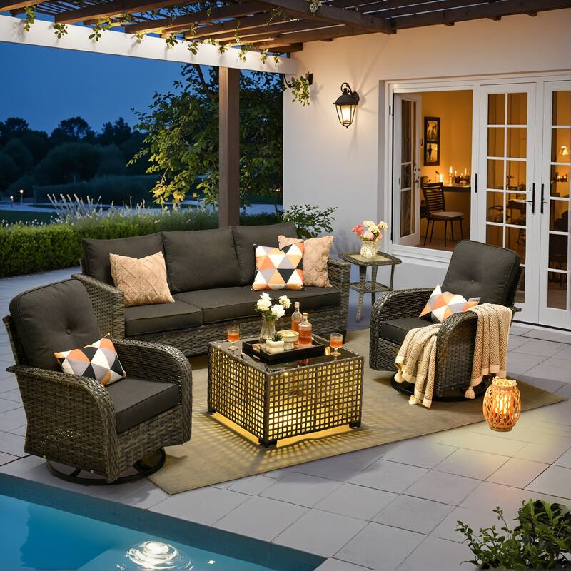 XIZZI Outdoor Patio Furniture Grey Wicker Conversation Seating Set - 5-Piece - Black