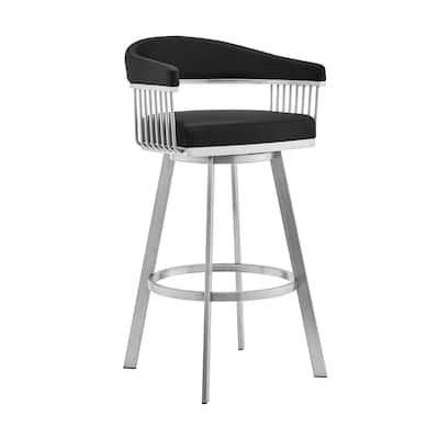 Comfortable Round Seat Low Back Bar Chair with Foam Padding Arms and Footrest for Home Bars