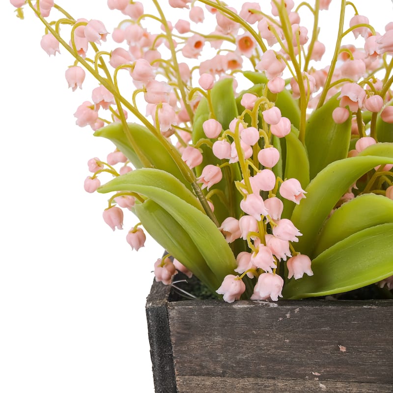 National Tree Company 10 in. Pink Lily-of-the-Valley Flowers in Wood Box - 10 in
