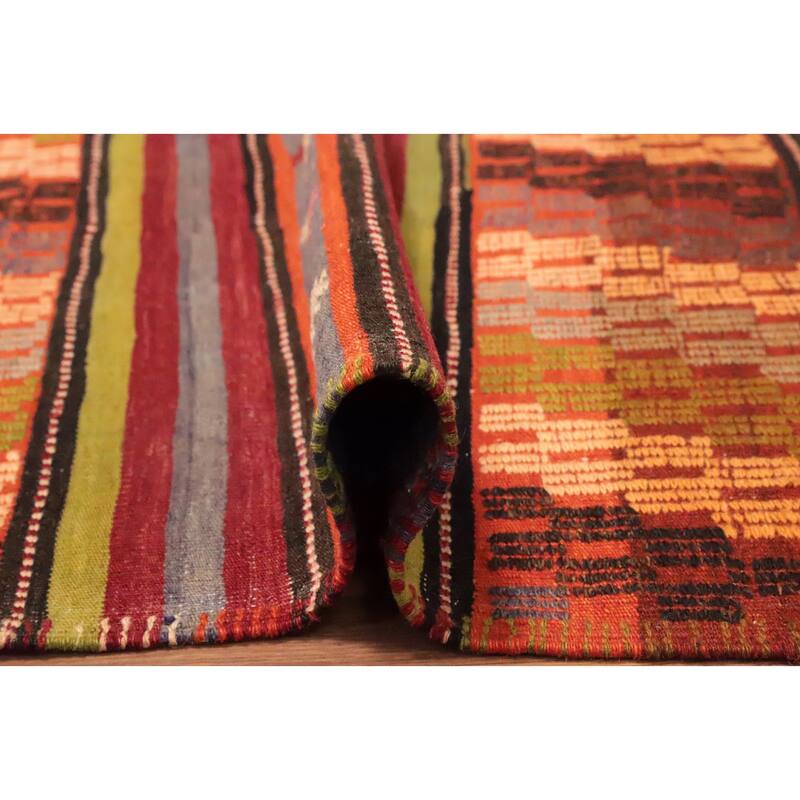 Hand Woven Oriental 100% Wool Carpet Southwestern Tribal Multi-Colored Kilim Area Rug - 10' 2'' X 5' 6''