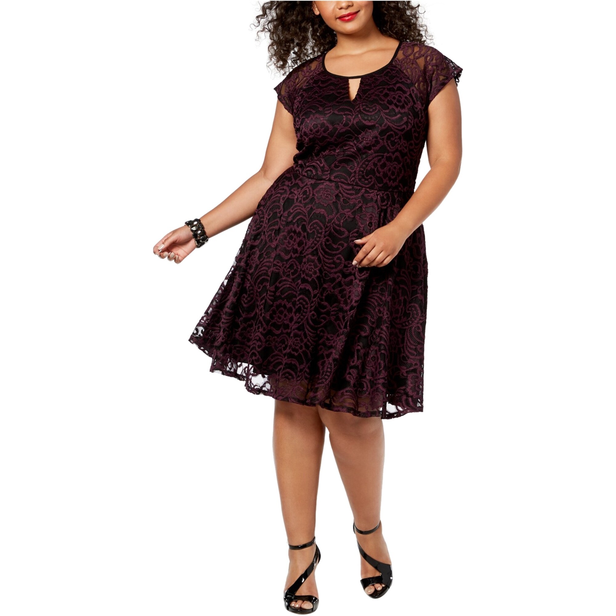 City Studio Womens Lace Fit & Flare Dress - Overstock - 41854650