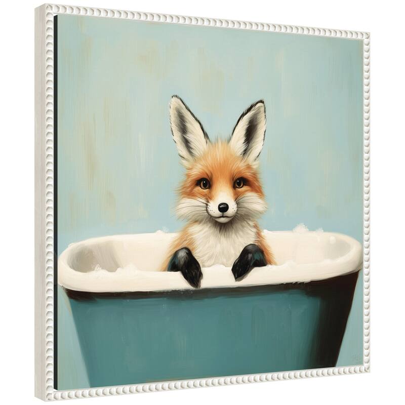 Kate and Laurel Sylvie Country Fox Teal Bathtub Framed Canvas by The Creative Bunch Studio - 22x22