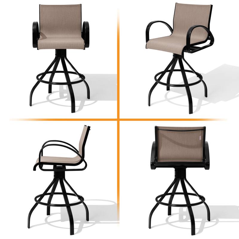 3/5-Piece Aluminum Sunbrella Textilene Fabric Swivel Bar Stools and Table Set