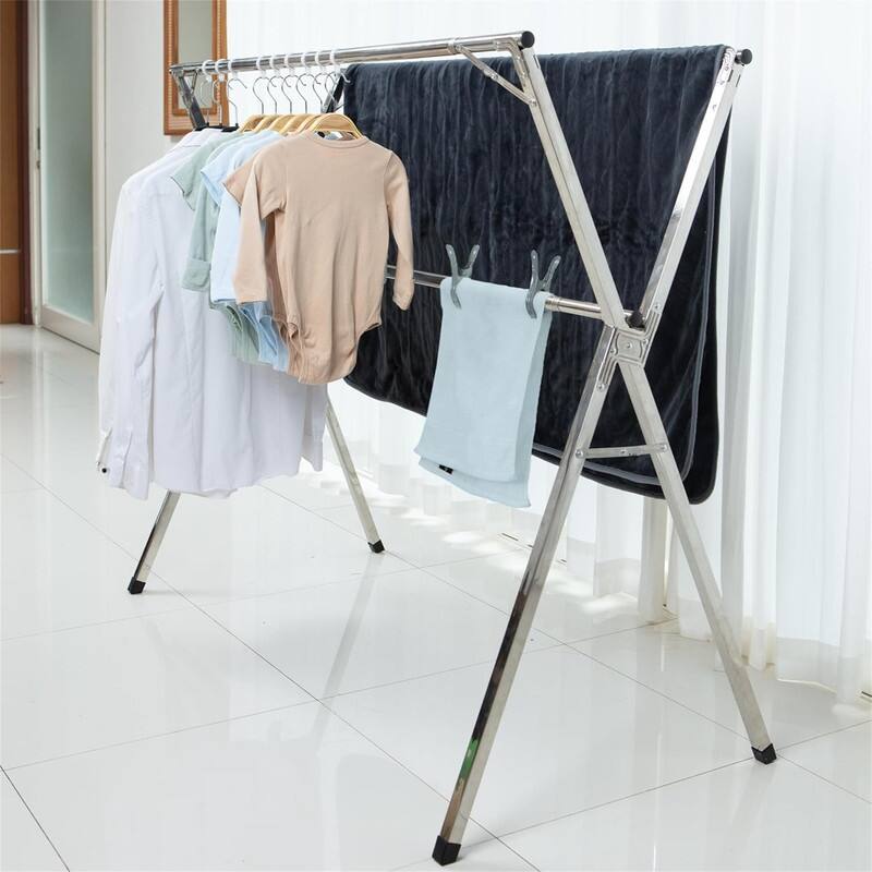 Foldable Drying Rack with Wheels - 95", 20 Clips