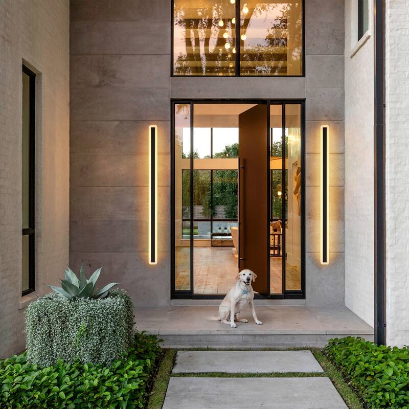 Modern Black Linear Rectangular Strip Exterior Sconce Integrated LED Waterproof IP65 Outdoor Wall Light - 36W - 59 in. H