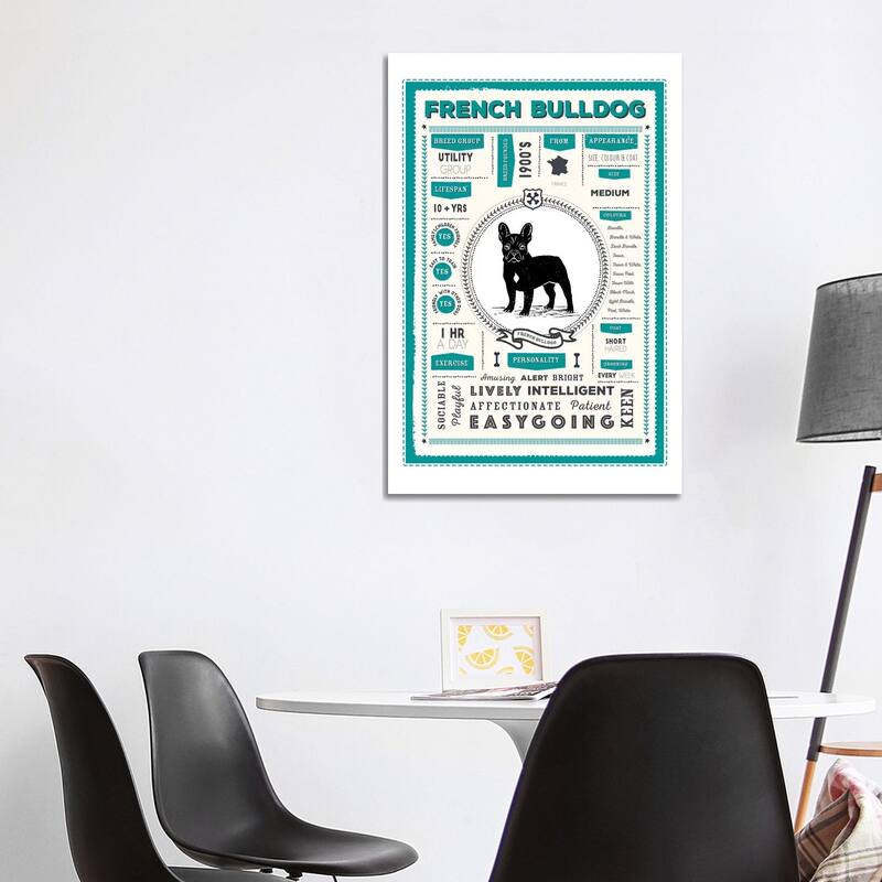 iCanvas "French Bulldog Infographic Blue" by PaperPaintPixels Canvas Print - 40x26x1.5