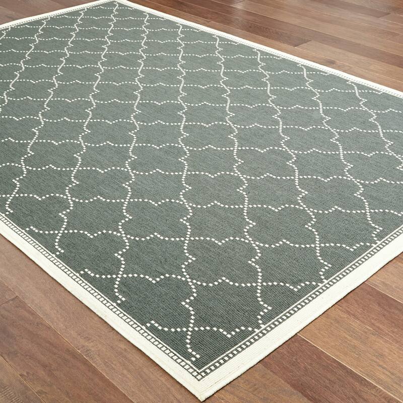 Style Haven Marianna Simple Lattice Navy/ Off-White Loop Pile Indoor Outdoor Area Rug