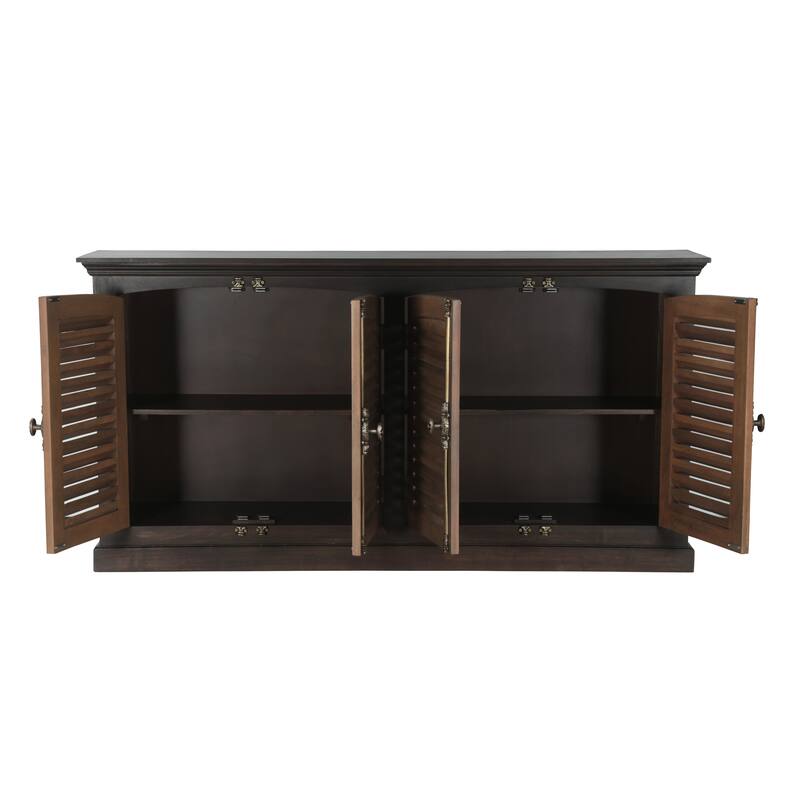 HomeRoots 72" Dark Brown Solid Wood Shutter Style Sideboard with Four Doors - 72.00 in. x 37.00 in. x 15.00 in.
