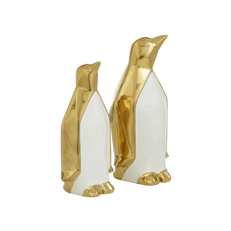 Gold Porcelain Ceramic Penguin Decorative Sculpture (Set of 2)