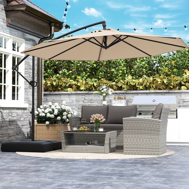 10 Feet Patio Offset Umbrella with Weighted Base 360° Tilt Cantilever Shade for Deck and Garden