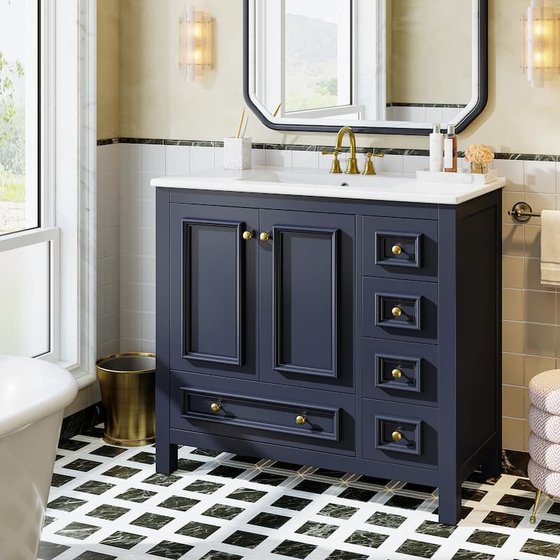 30 Inches Modern Bathroom Vanity with Sink, Vanity Cabinet with Drawer and Door Organizer