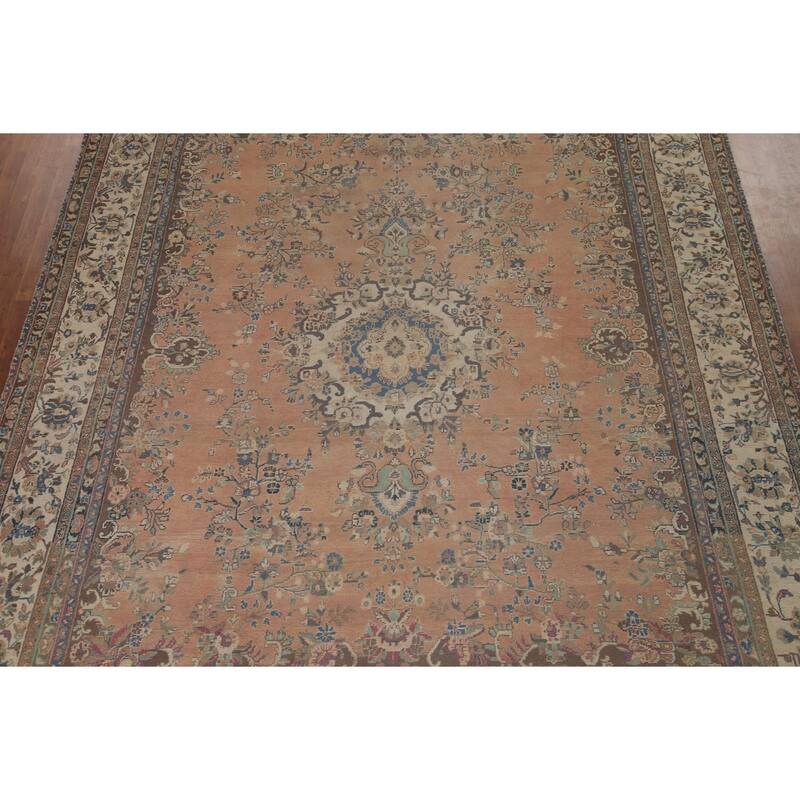 Mashad Persian Vintage Area Rug Handmade Wool Carpet - 10'2" x 12'11"