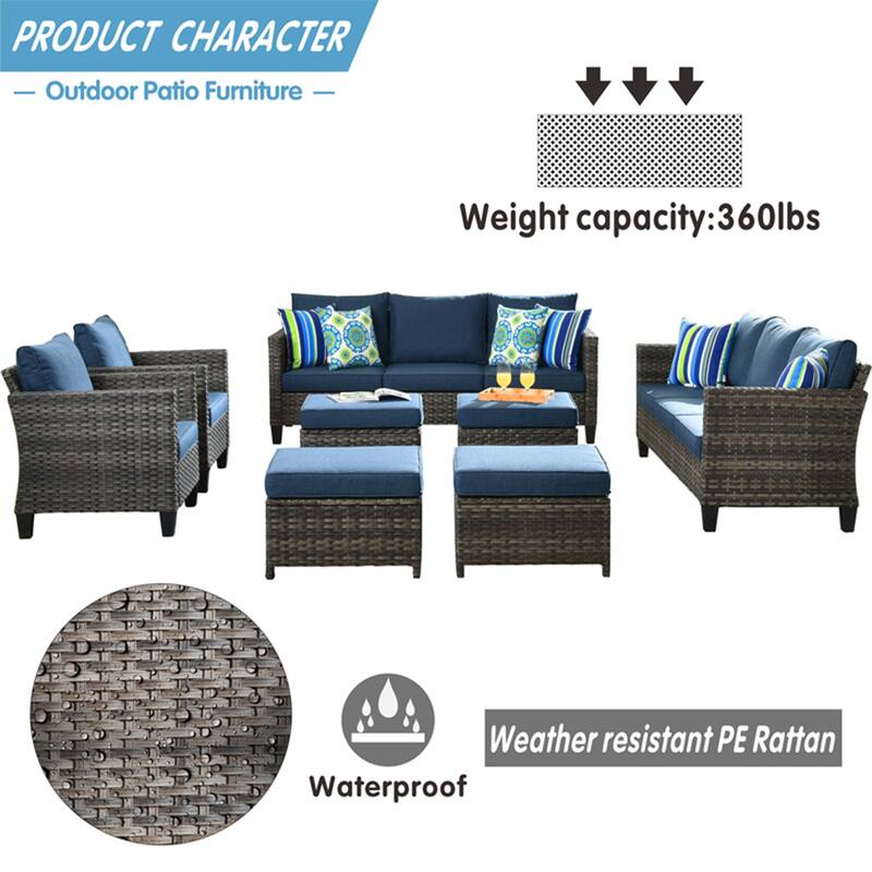 OVIOS 8-piece Patio Wicker Outdoor High-back Sectional Furniture Set