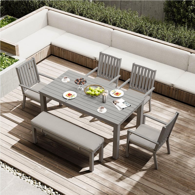 6 Pieces Patio Dining Sets Aluminum Outdoor Dining Table with 4 Chairs and Bench