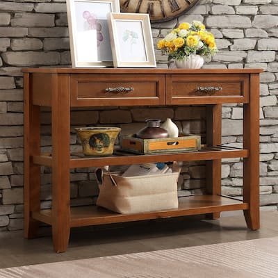 3-Tier Hallway Entryway Table Sofa Table, 42'' Solid Wood Console Tables with 2 Drawers and 2 Tiers Open Storage Shelf