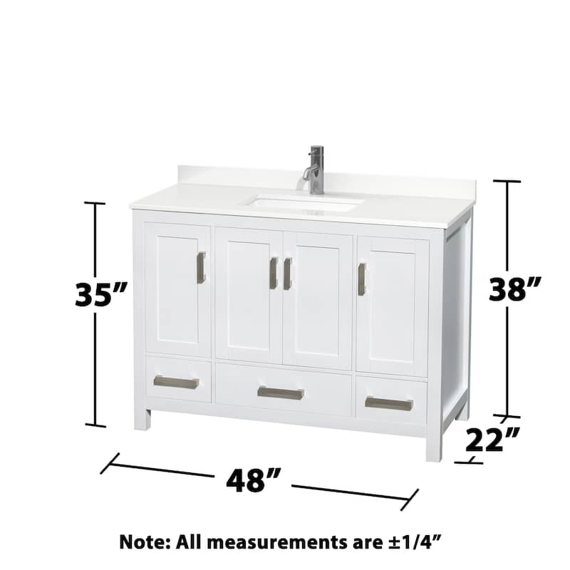 Sheffield 48-inch Single Vanity, Single Hole Quartz Top, Med Cabinet