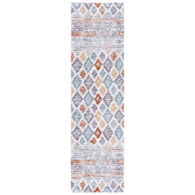 SAFAVIEH Berber Shag Elizabete Rug - 2'3" x 8' Runner - Blue Rust/Ivory