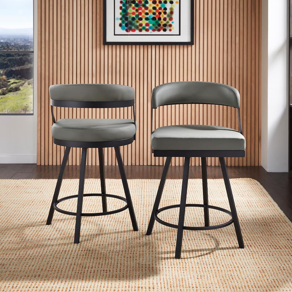 Bacalar Black Finish Metal Vegan Leather Swivel Chair (Set of 2) by iNSPIRE Q Modern